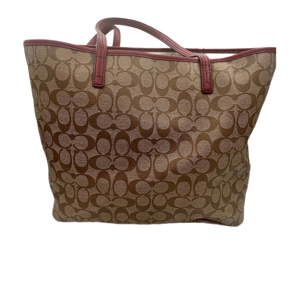Coach Signature City Tote Bag khaki with maroon coated canvas - Picture 3 of 5